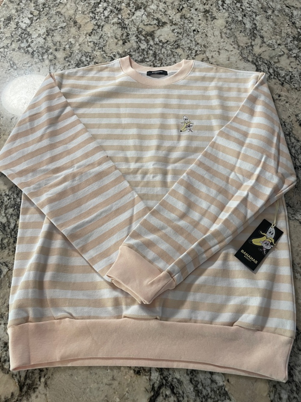 Bananas monkey earn your stripes sweatshirt Light Pink & White nwt